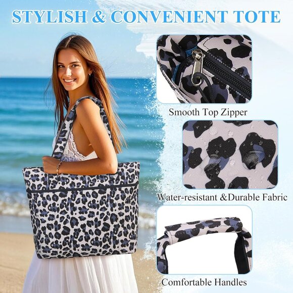 Women's Leopard Large Lightweight Zipper Travel Totes Separation Bags - Picture 6 of 7